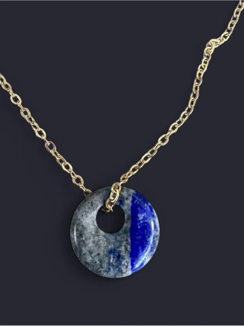 Lapis Lazuli Donut Pendant Gold Necklace